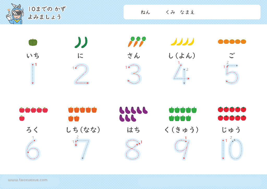 图片[13]-日本幼儿卡通数字1-10控笔描红，控笔训练图电子版PDF打印字帖，百度网盘下载-优学盒子