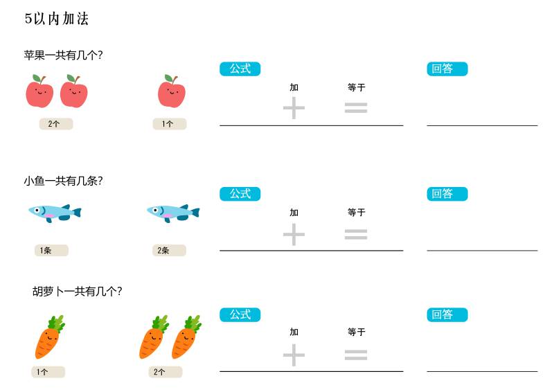 图片[1]-加法练习，插画版（中文版），幼儿数学启蒙电子版PDF打印,百度网盘下载-优学盒子