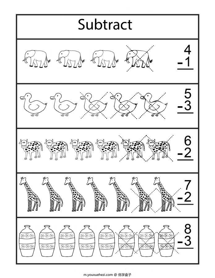 图片[1]-10以内加减法练习（一）黑白插图版，幼儿数学启蒙电子版PDF打印，百度网盘下载-优学盒子