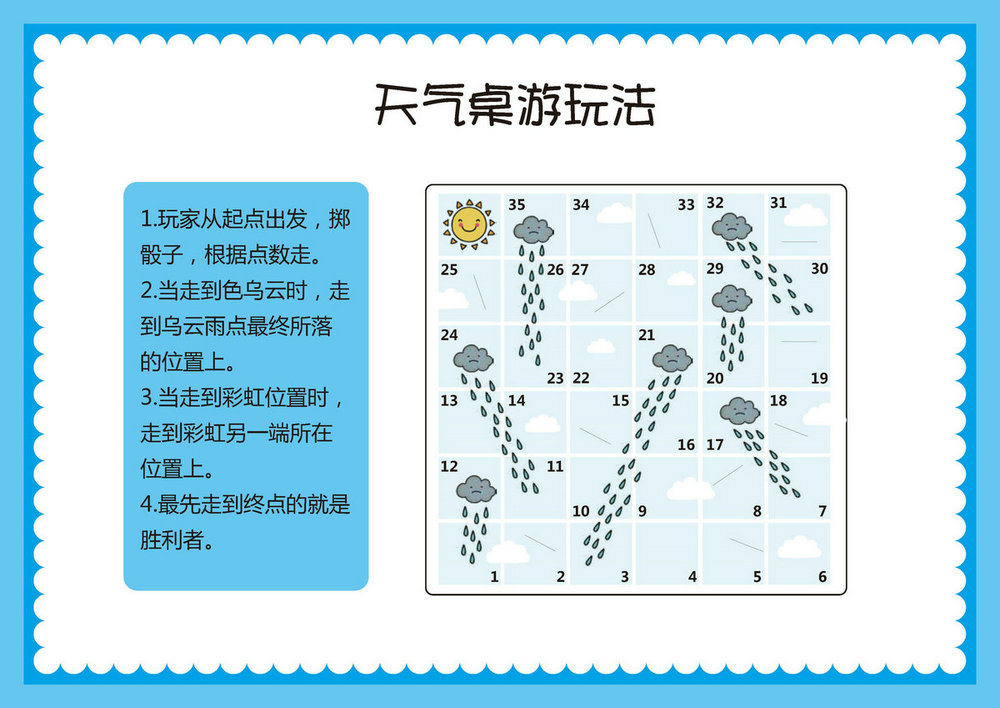 图片[1]-天气-儿童益智桌游，自制儿童桌游PDF素材，幼儿棋类益智游戏可打印-优学盒子