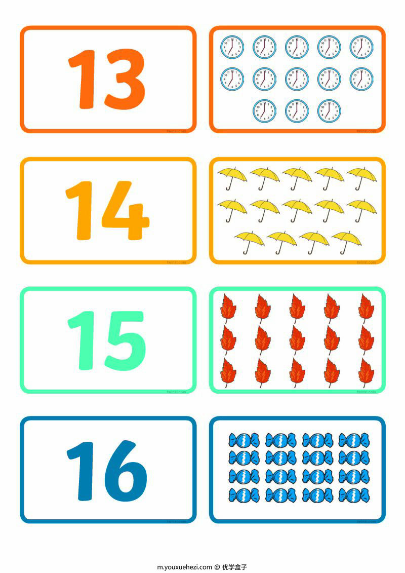 图片[4]-1—20数字闪卡，数学启蒙识数计数数感培养，PDF可打印-优学盒子