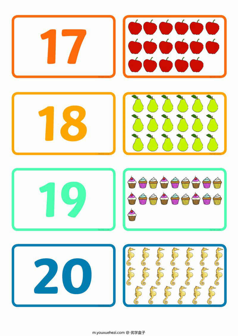 图片[5]-1—20数字闪卡，数学启蒙识数计数数感培养，PDF可打印-优学盒子