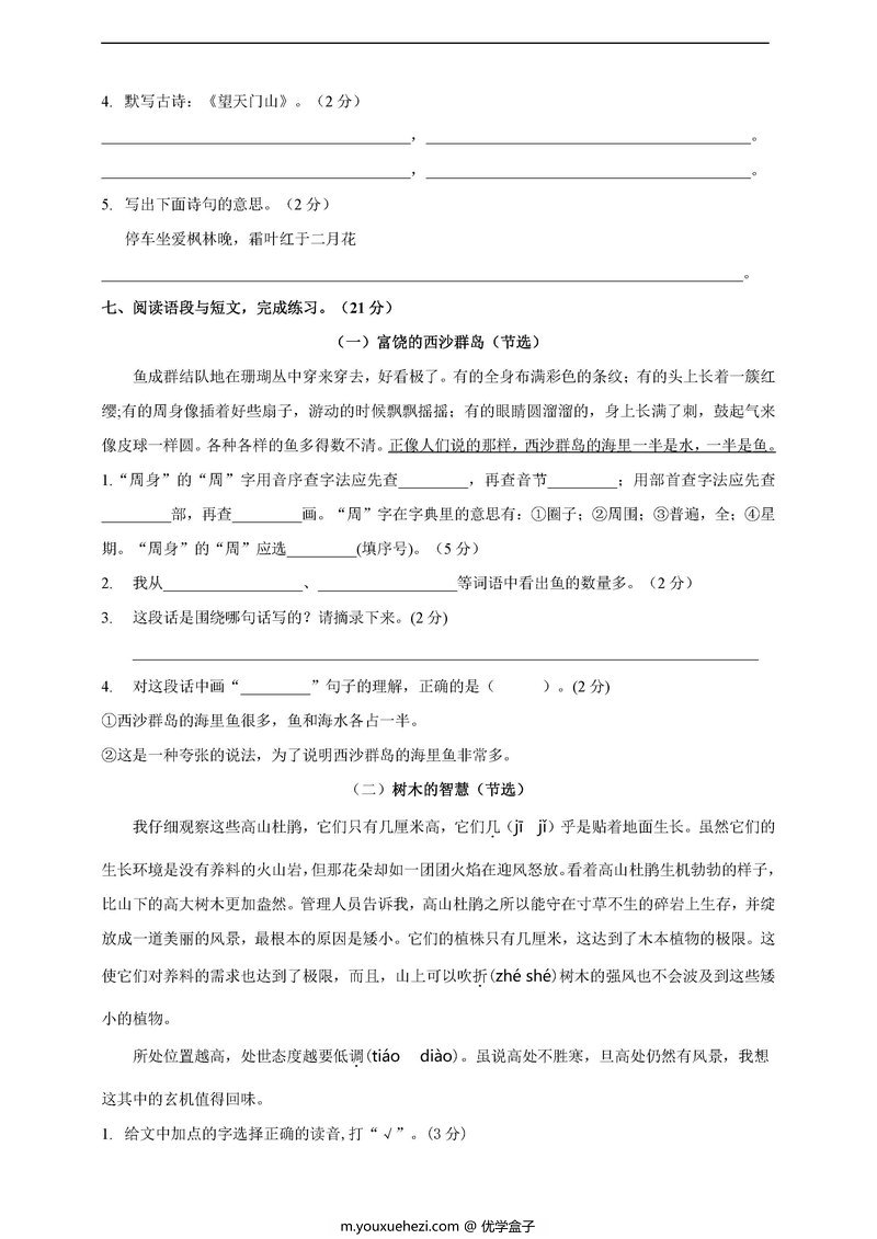 图片[3]-三年级语文上册【期末试卷合集】含答案-优学盒子
