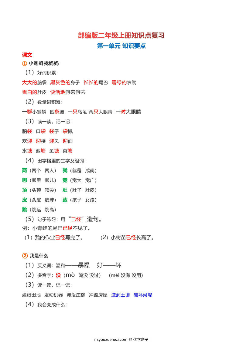 图片[1]-二年级语文上册【知识要点】归纳总结-优学盒子
