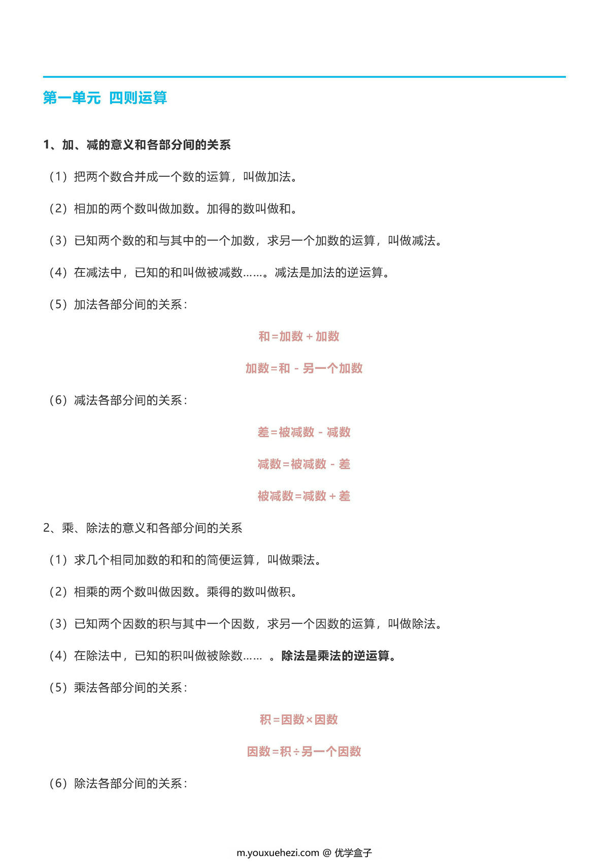 图片[1]-四年级数学下册【期末重点总结】人教版-优学盒子