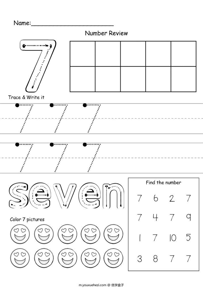 图片[7]-1—10数字描红练习册，包括描红、填色、找数字，素材可打印-优学盒子