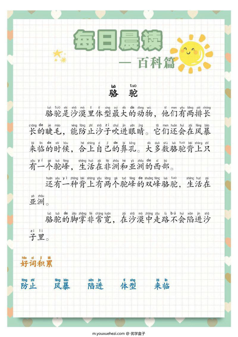 图片[5]-暑假来了，每日晨读小作文注音版，坚持阅读，素材可打印-优学盒子