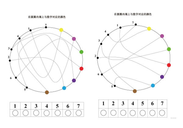 在圆圈内填上与数字对应的颜色-优学盒子