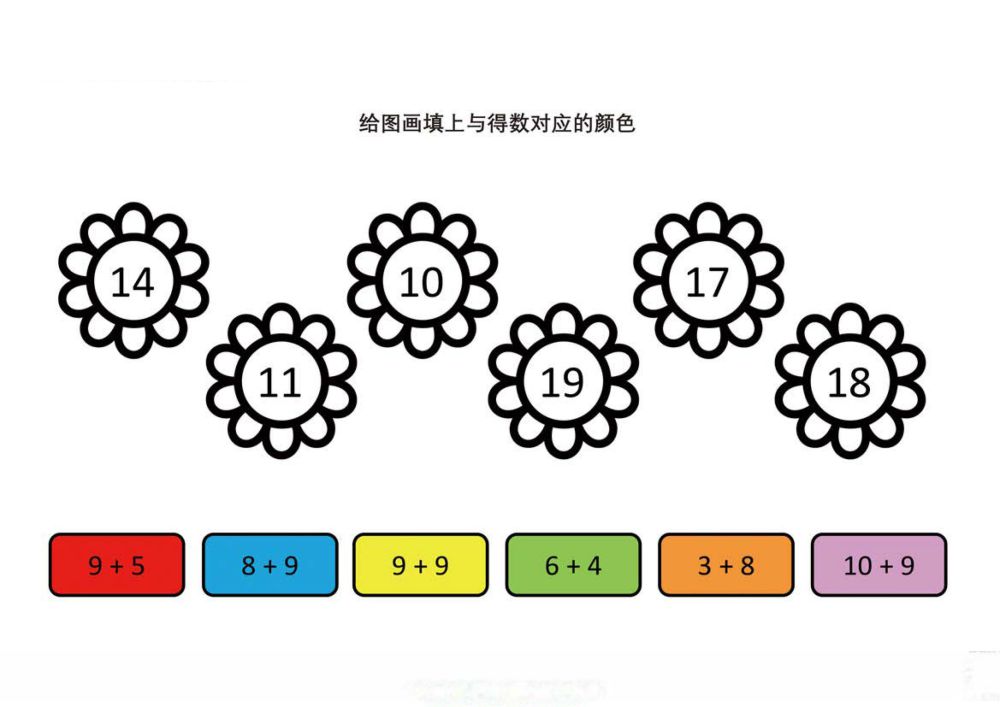 图片[2]-给图画填上与得数对应的颜色-优学盒子