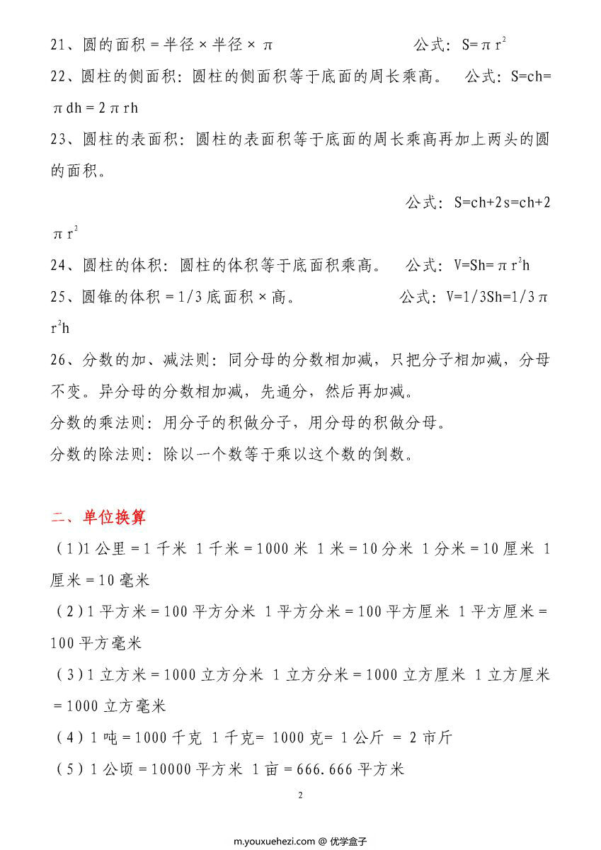 图片[2]-小学1-6年级数学公式大全(最新版)，学会数学公式，再难的题目也都不再话下。-优学盒子