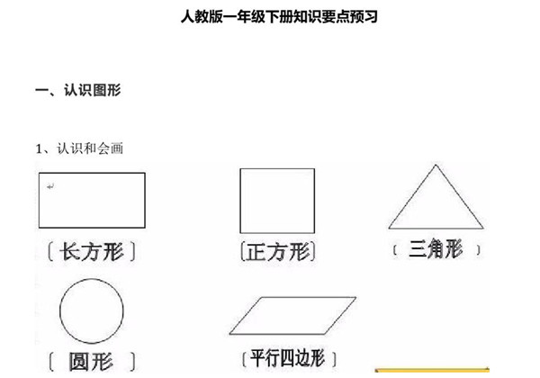 人教版一年级数学下册知识要点预习 6页PDF-优学盒子