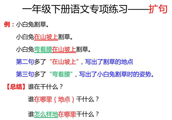 一年级语文下册扩句练习，5页PDF电子版-优学盒子