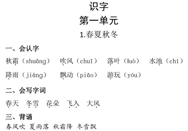一年级语文下册知识清单 19页PDF-优学盒子