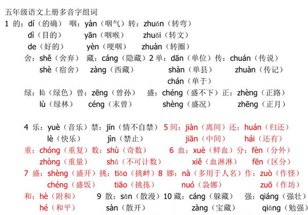 五年级语文上册多音字组词-优学盒子