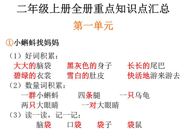 二年级上册语文全册每课重点知识点汇总 18页PDF-优学盒子