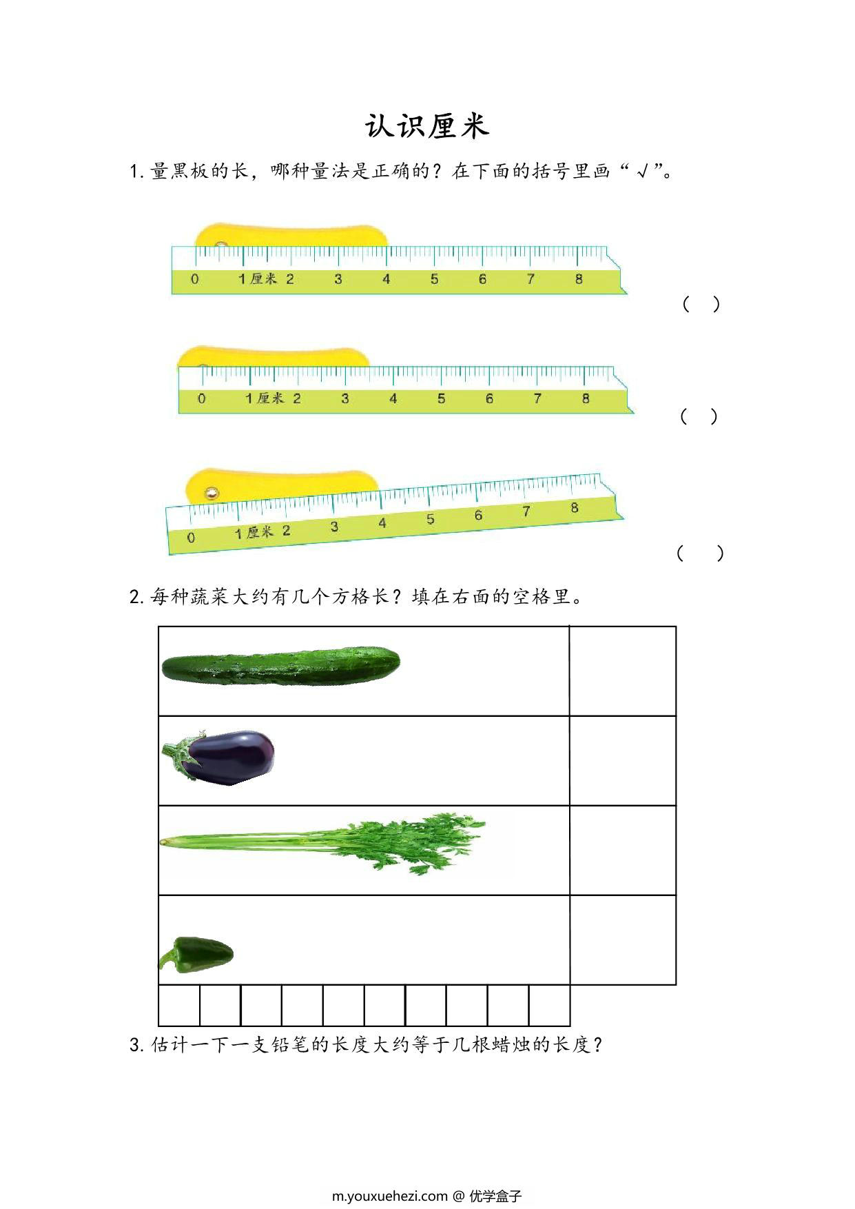图片[1]-认识厘米综合练习 11页PDF-优学盒子