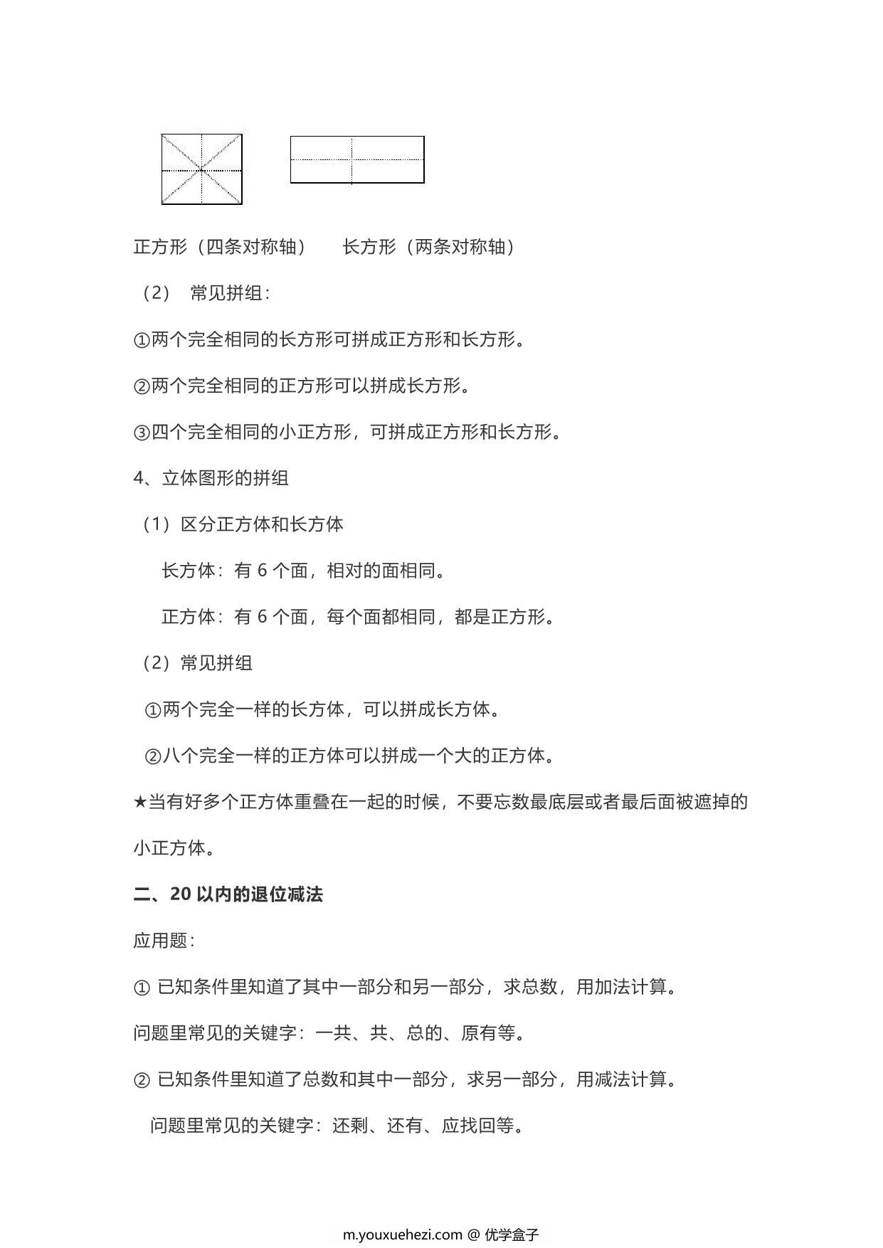 图片[2]-人教版一年级数学下册知识要点预习 6页PDF-优学盒子