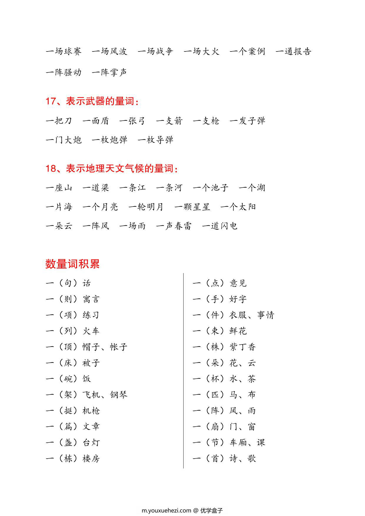 图片[3]-一年级语文下册词句积累，叠词+形容词+数量词+比喻句+反义词+仿写句子+拟人句+造句 25页PDF-优学盒子