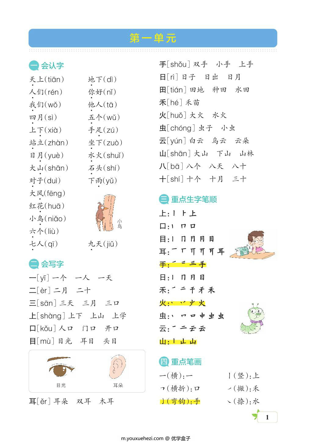 图片[1]-一年级语文上册核心考点梳理 16页PDF-优学盒子