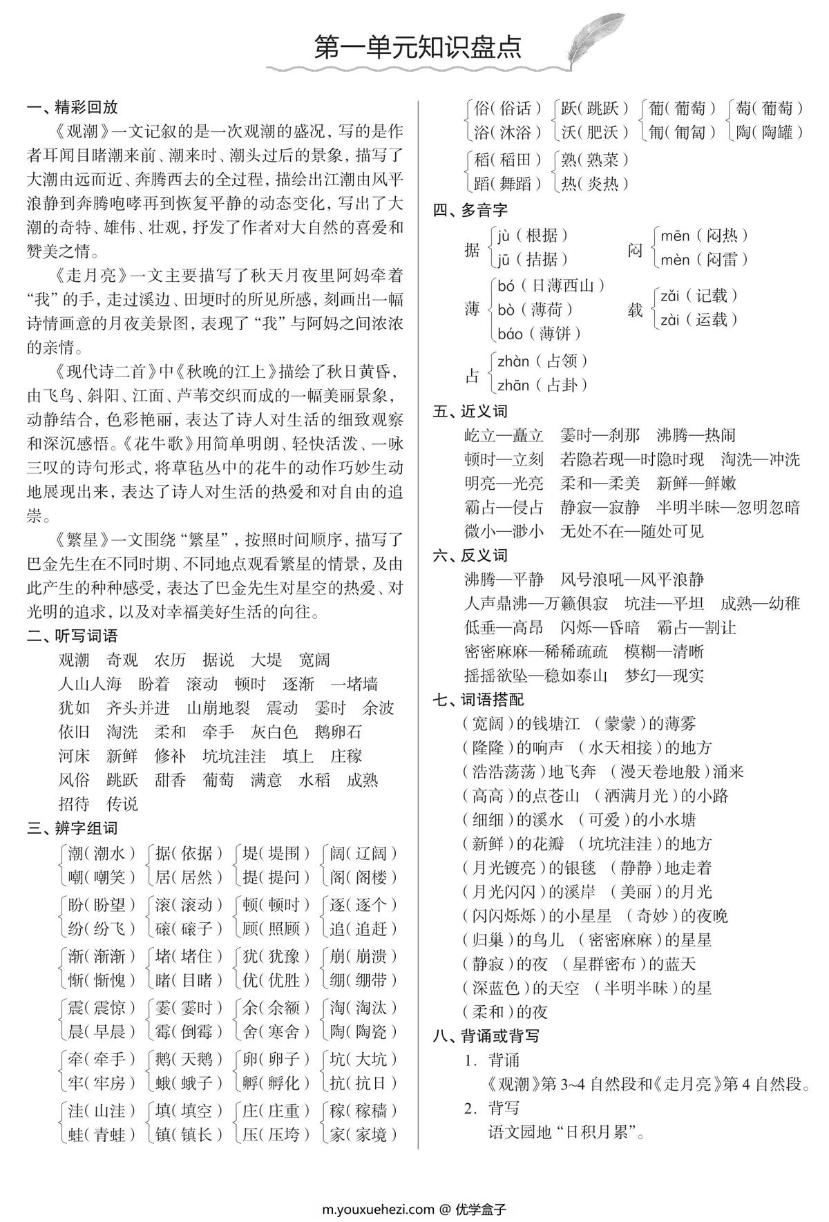 图片[1]-四年级语文上册知识盘点 8页PDF-优学盒子