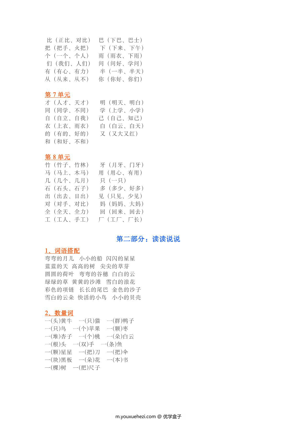 图片[2]-统编版一年级语文上册基础知识要点分类归纳汇总 8页PDF-优学盒子