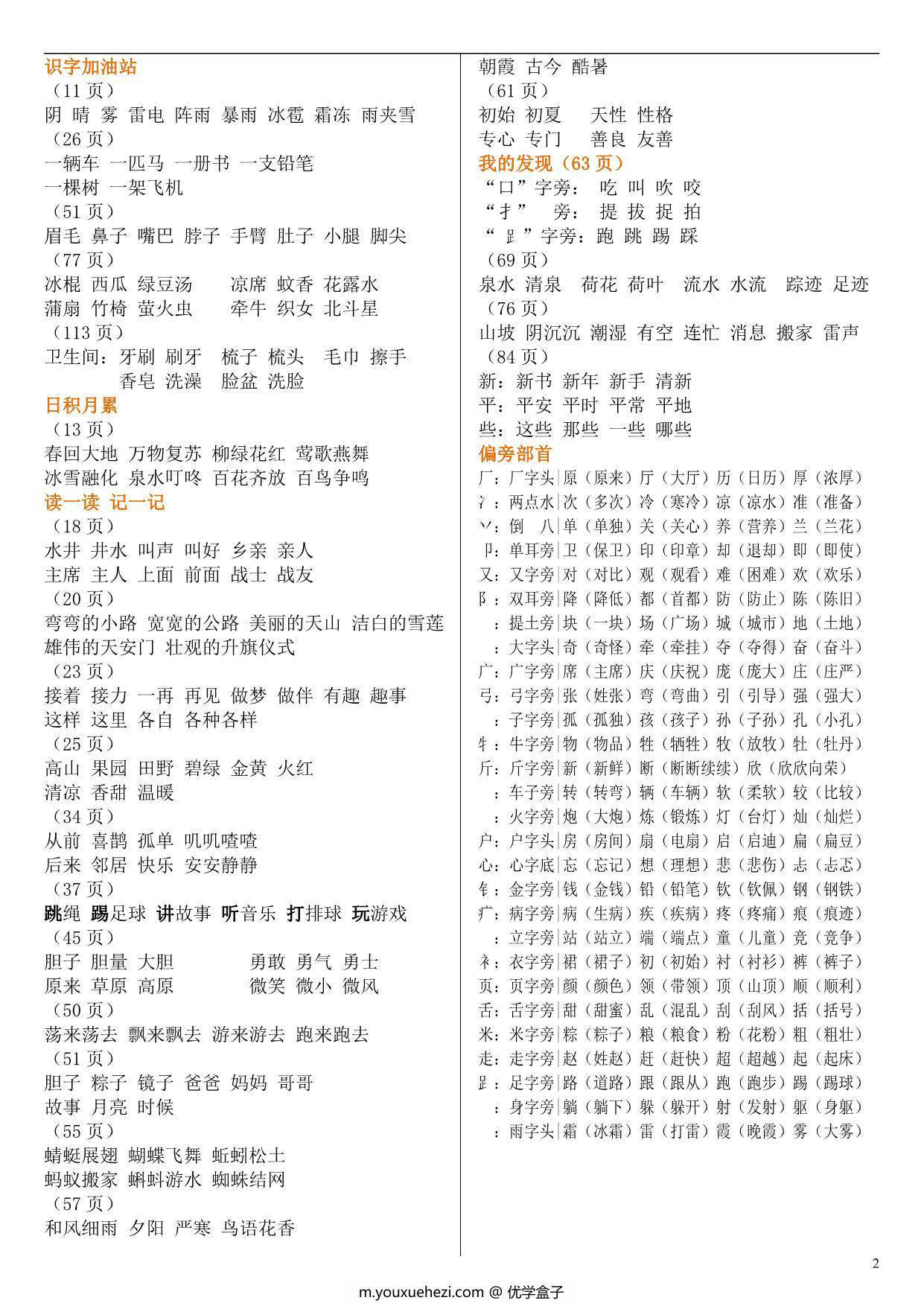 图片[2]-部编版一年级下册语文知识点(要求背诵) 2页PDF-优学盒子