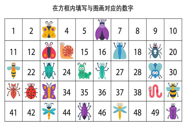 在方框内填写与图画对应的数字，6页PDF可打印-优学盒子