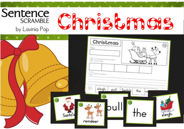 圣诞主题互动书，Christmas Sentence Scramble with Cut and Paste Worksheets，59页PDF-优学盒子