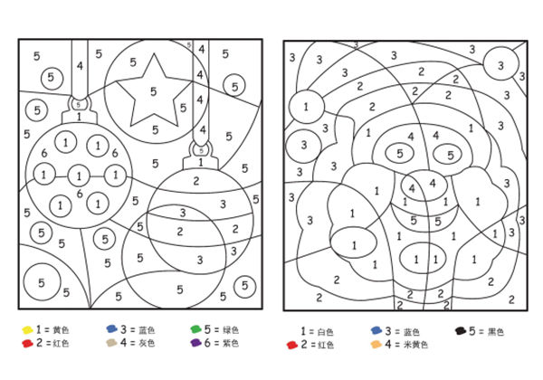 圣诞节数字1-6填色画，5页PDF-优学盒子