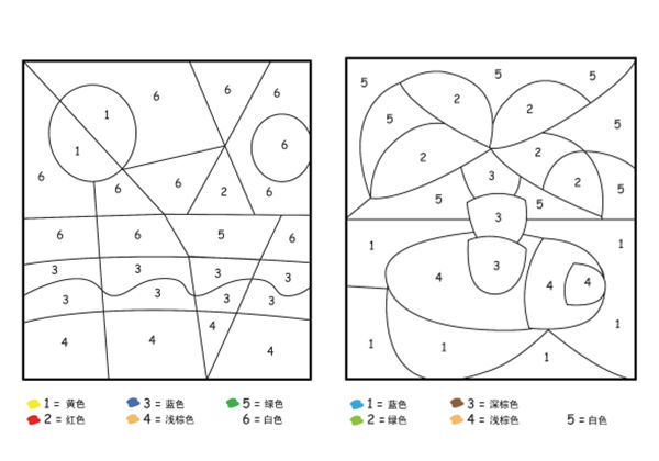 四幅关于夏季的数字填色画，4页PDF-优学盒子