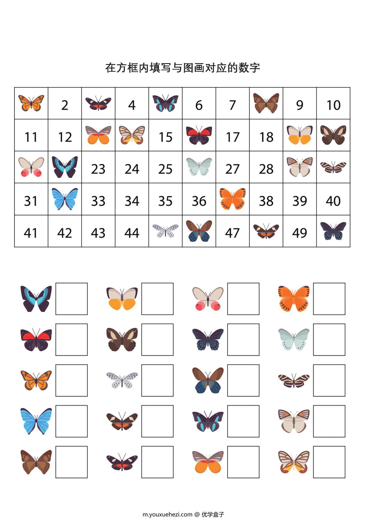 图片[2]-在方框内填写与图画对应的数字，6页PDF可打印-优学盒子