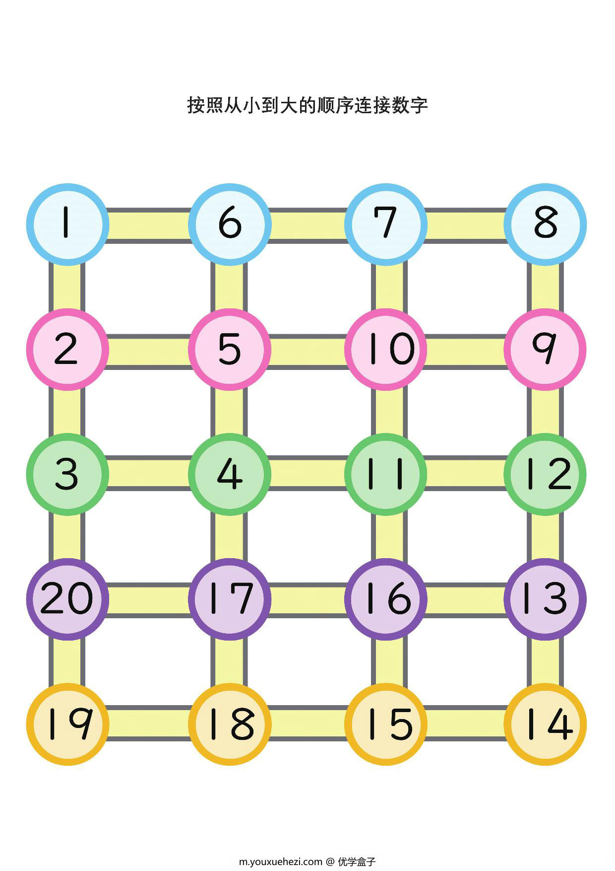 图片[3]-按照从小到大的顺序连接数字1-20，6页PDF可打印-优学盒子