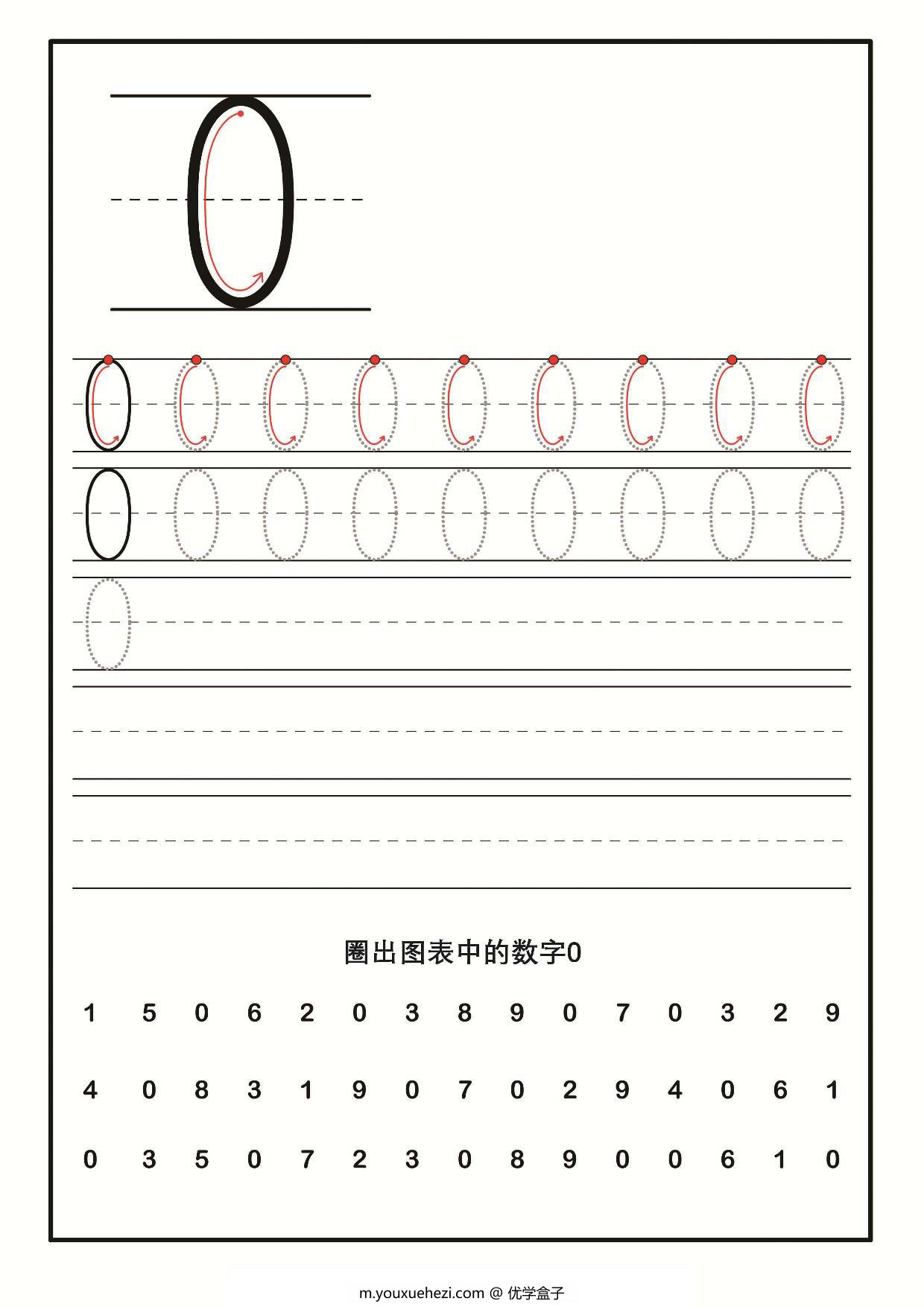 图片[1]-数字0-9书写练习，10页PDF可打印-优学盒子