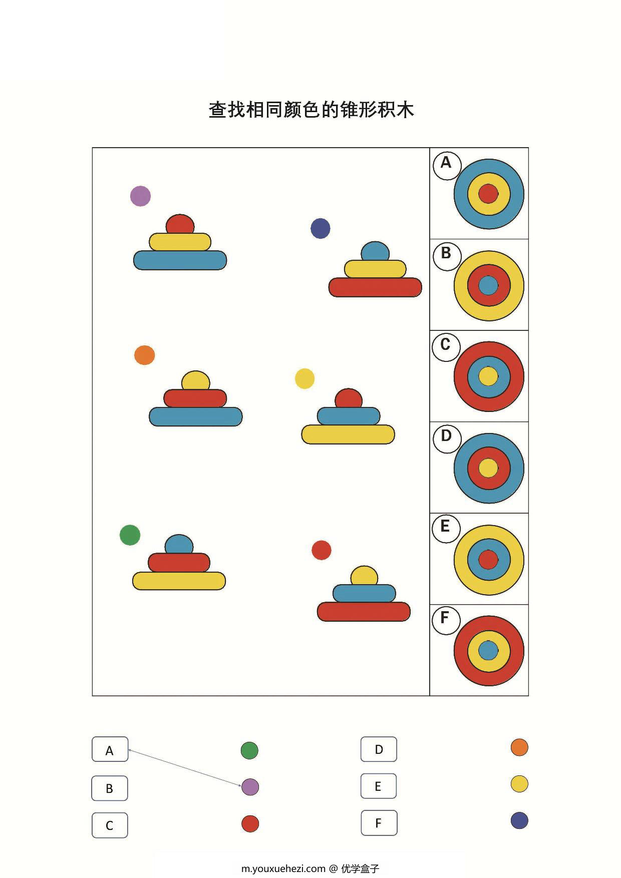 图片[1]-查找相同颜色的锥形积木，7页PDF-优学盒子