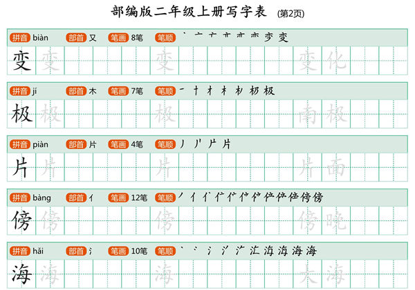 二年级语文上册练字帖（带拼音、组词）-优学盒子
