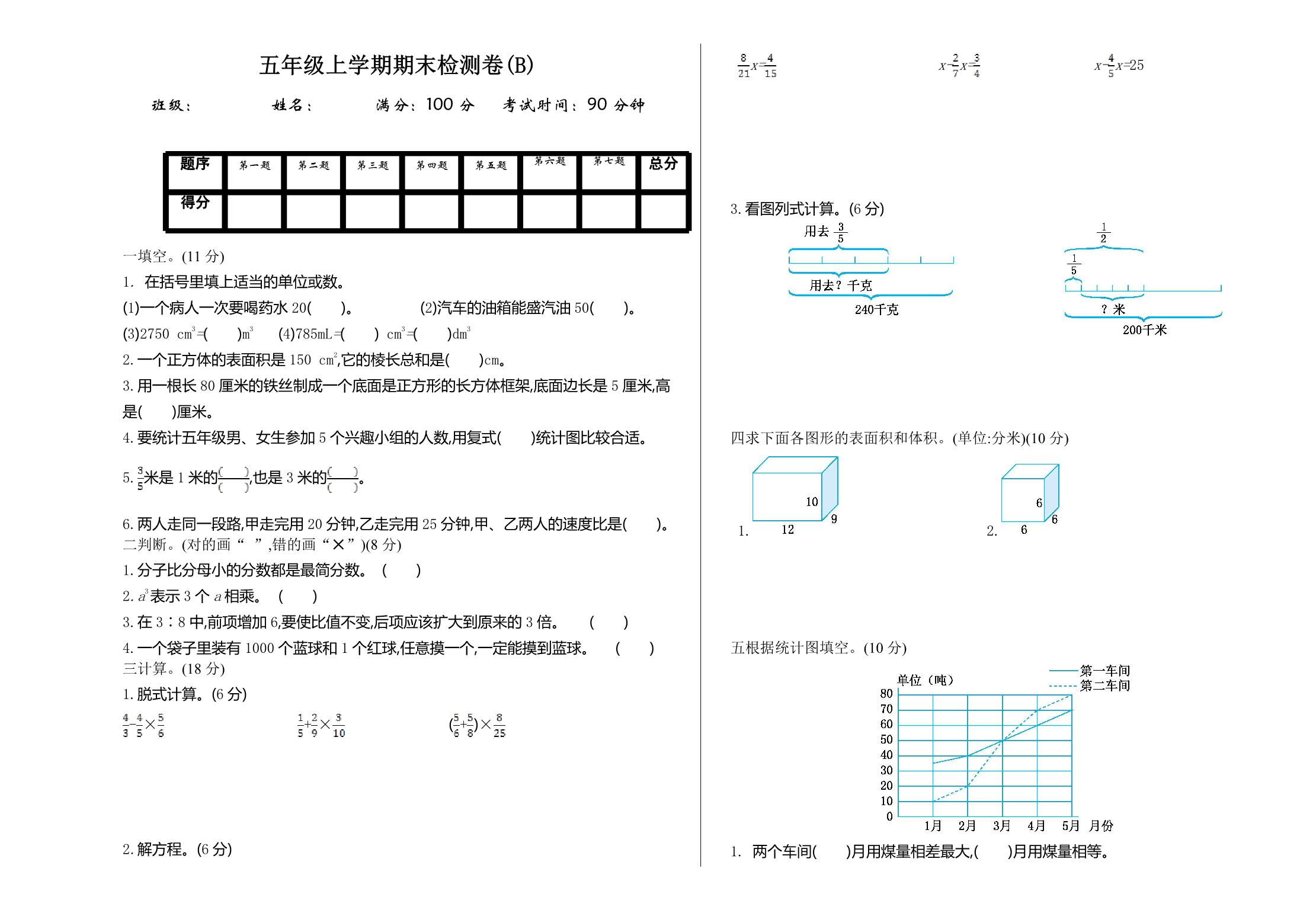 图片[3]-[合集13份] 五年级上册数学期中期末测试卷 青岛五四版-优学盒子