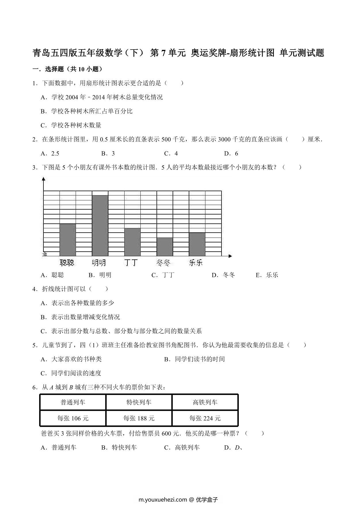 图片[3]-[合集7份] 五年级下册数学 1-7单元测试卷(版一) 青岛版五四制-优学盒子