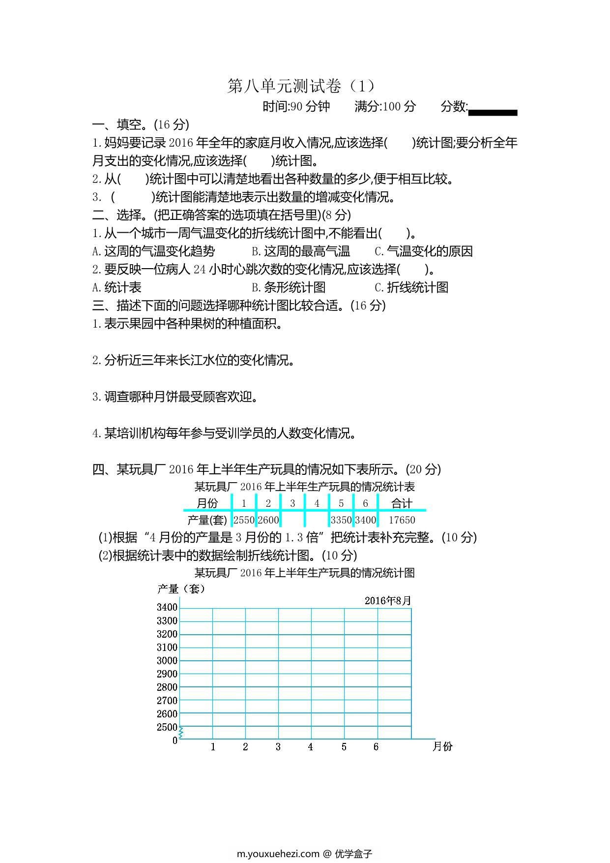 图片[1]-[合集16份] 四年级下册数学1-8单元测试卷(版二) 青岛版五四制-优学盒子