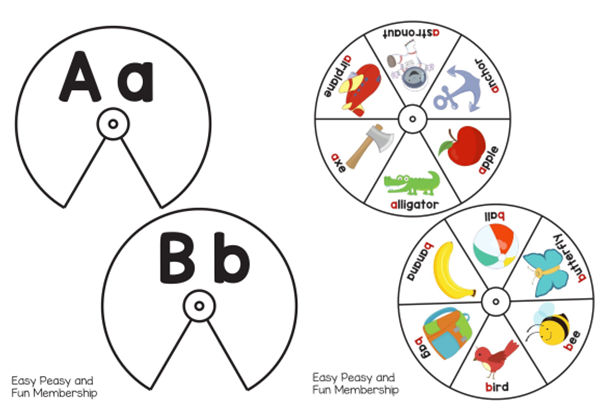 Alphabet-Spinner-Color字母转盘，26页PDF可打印-优学盒子