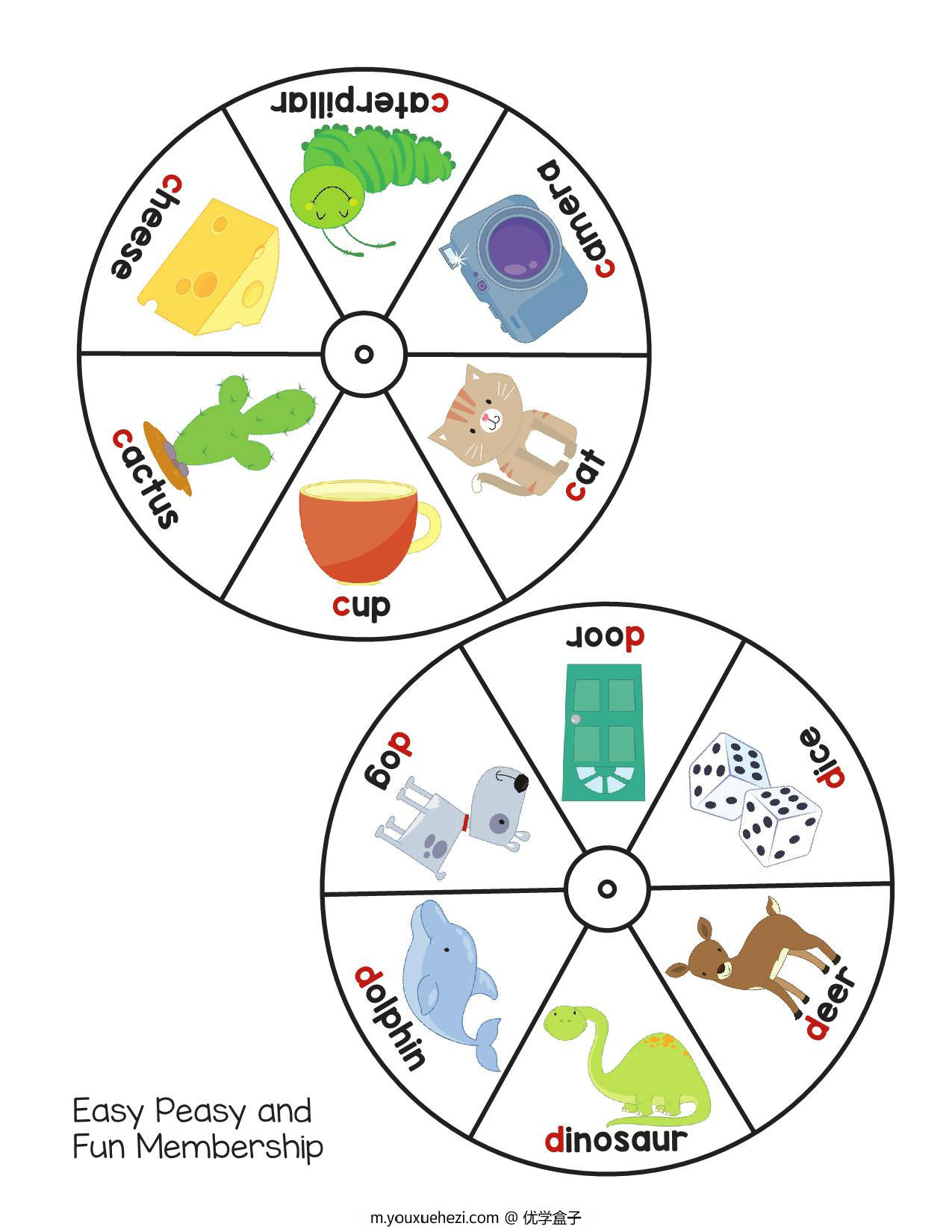 图片[2]-Alphabet-Spinner-Color字母转盘，26页PDF可打印-优学盒子