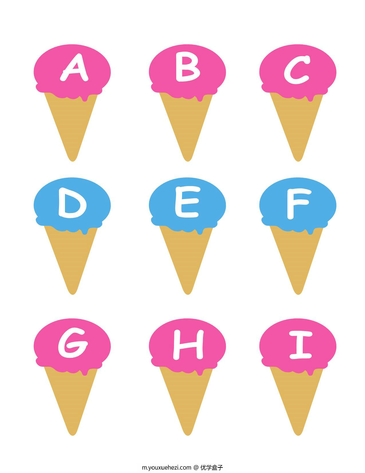 图片[2]-冰淇淋字母数字配对-(1-10页)，10页PDF-优学盒子