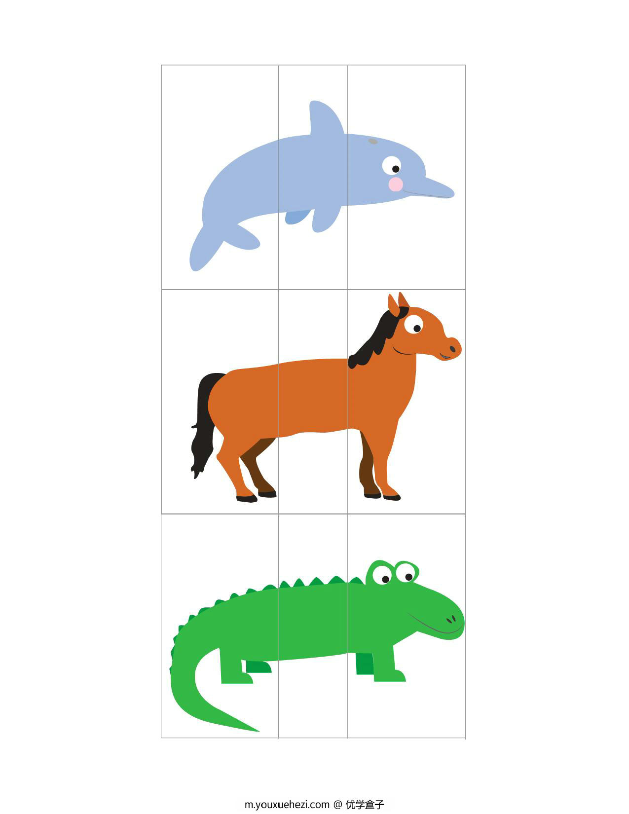 图片[2]-动物三段拼图-(1-2页)，2页PDF-优学盒子