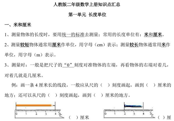 人教版二年级数学上册知识点汇总，14页PDF电子版-优学盒子