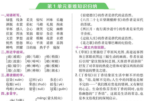 六年级语文上册重点难点知识归纳，8页PDF电子版-优学盒子