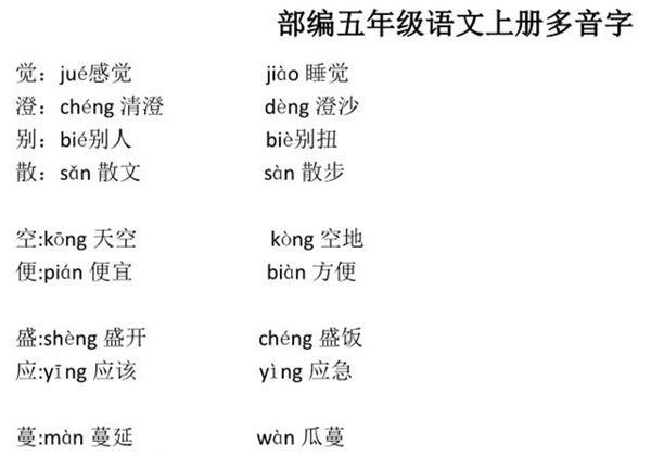 部编五年级语文上册多音字，3页PDF-优学盒子
