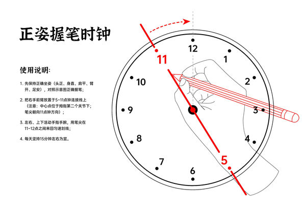 正姿握笔时钟，1页PDF电子版可打印-优学盒子