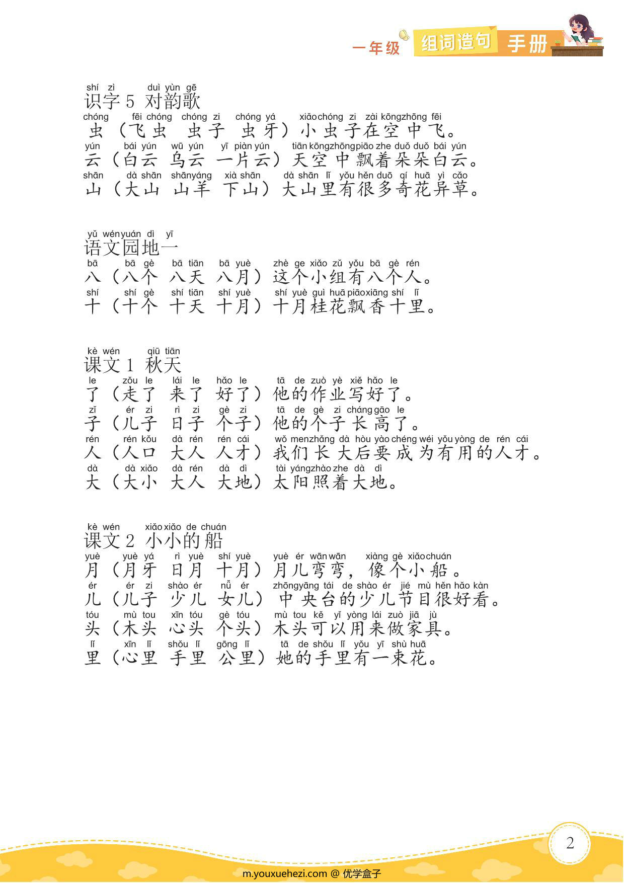 图片[2]-一年级语文上册组词造句手册，22页PDF-优学盒子