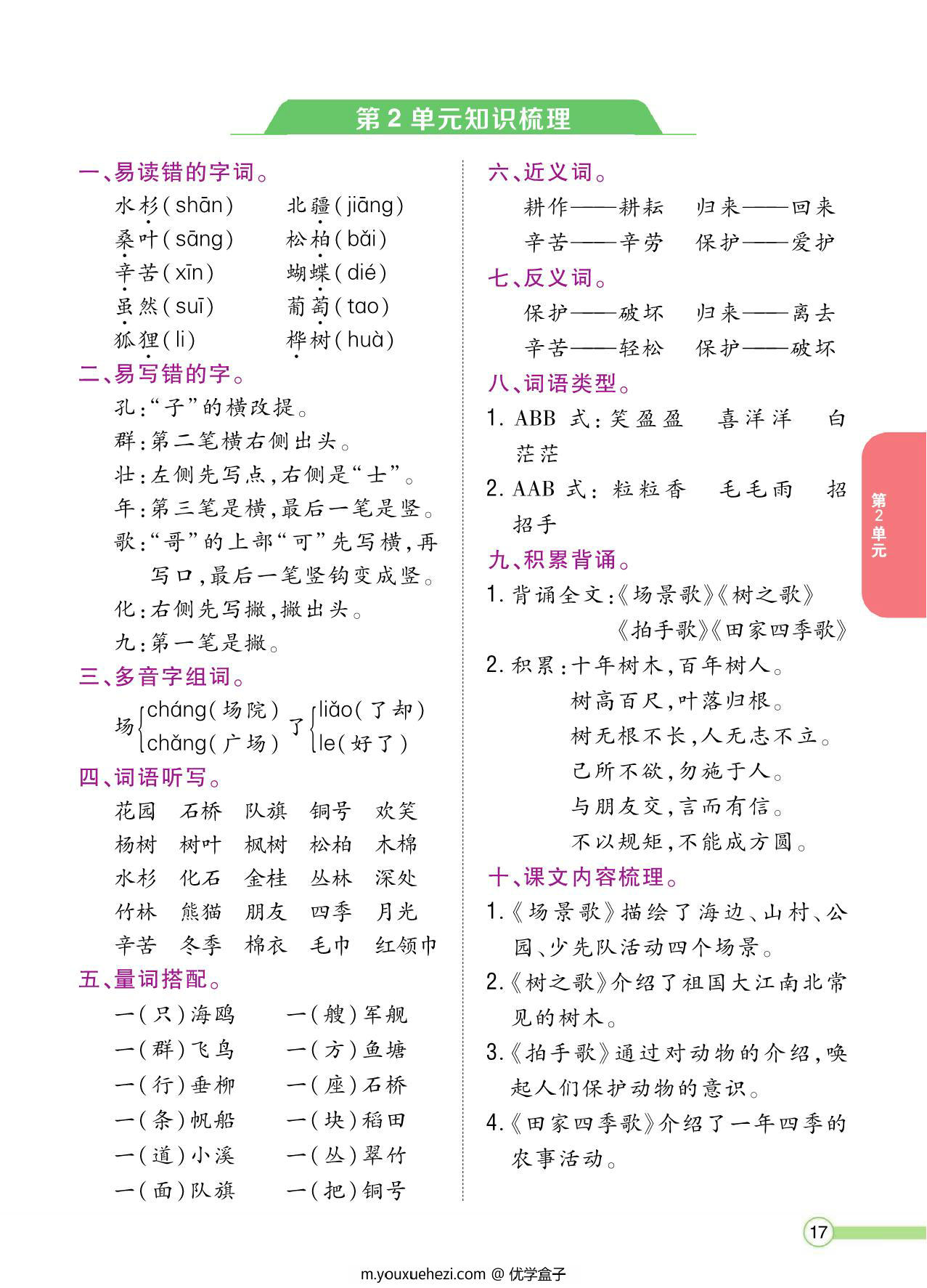 图片[2]-二年级语文上册单元知识梳理，8页PDF-优学盒子