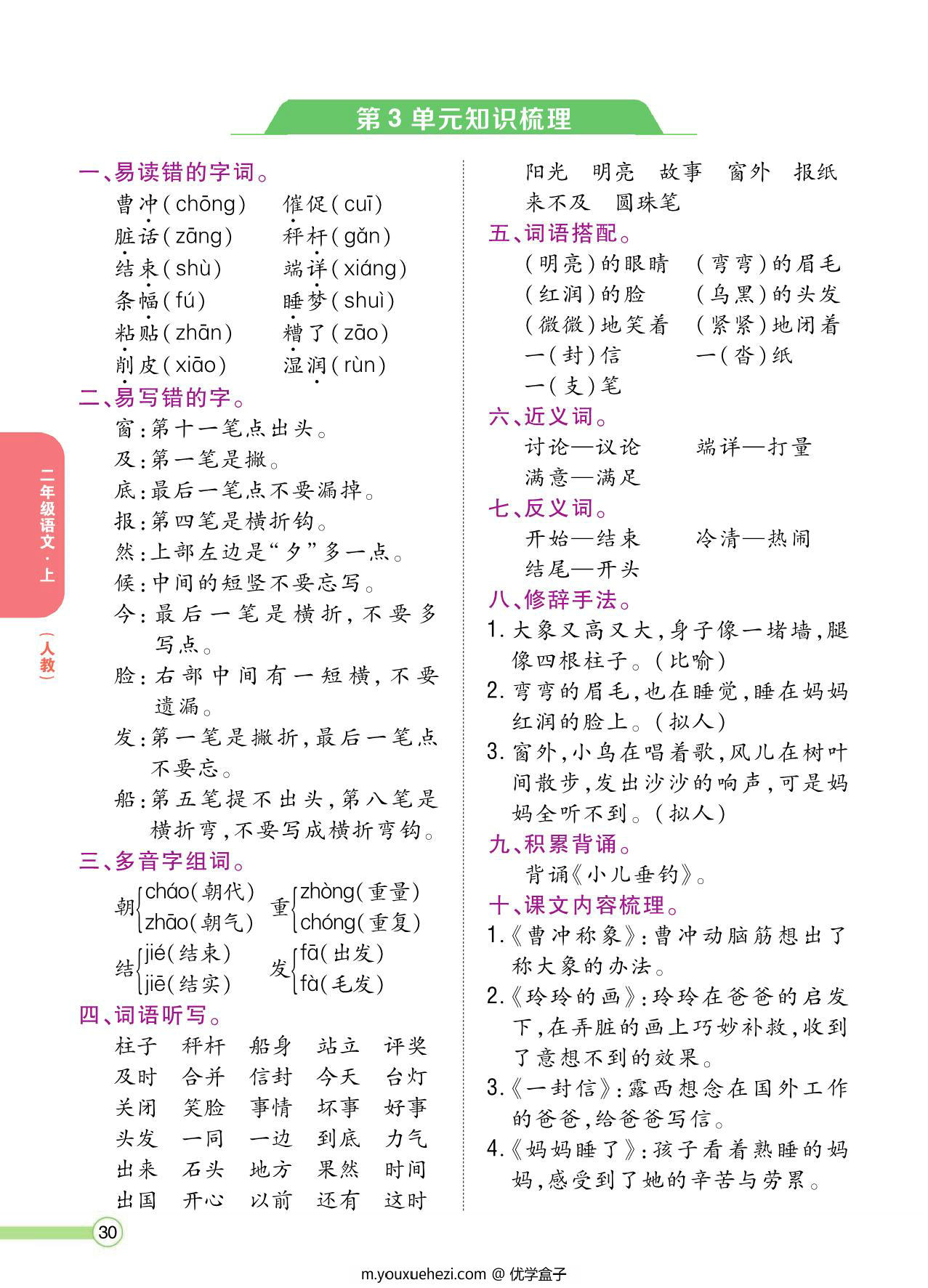 图片[3]-二年级语文上册单元知识梳理，8页PDF-优学盒子