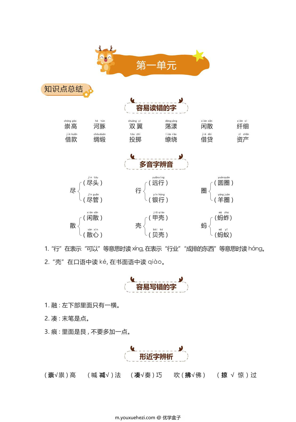 图片[1]-三年级语文下册1-4单元期中知识总结，34页PDF电子版-优学盒子